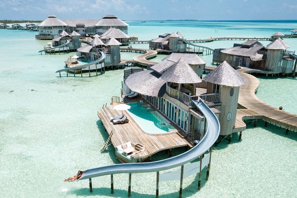 Maldives overwater bungalow with slide